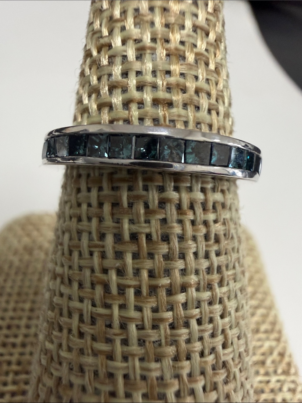 Sterling Silver ring with blue diamonds. Size 7